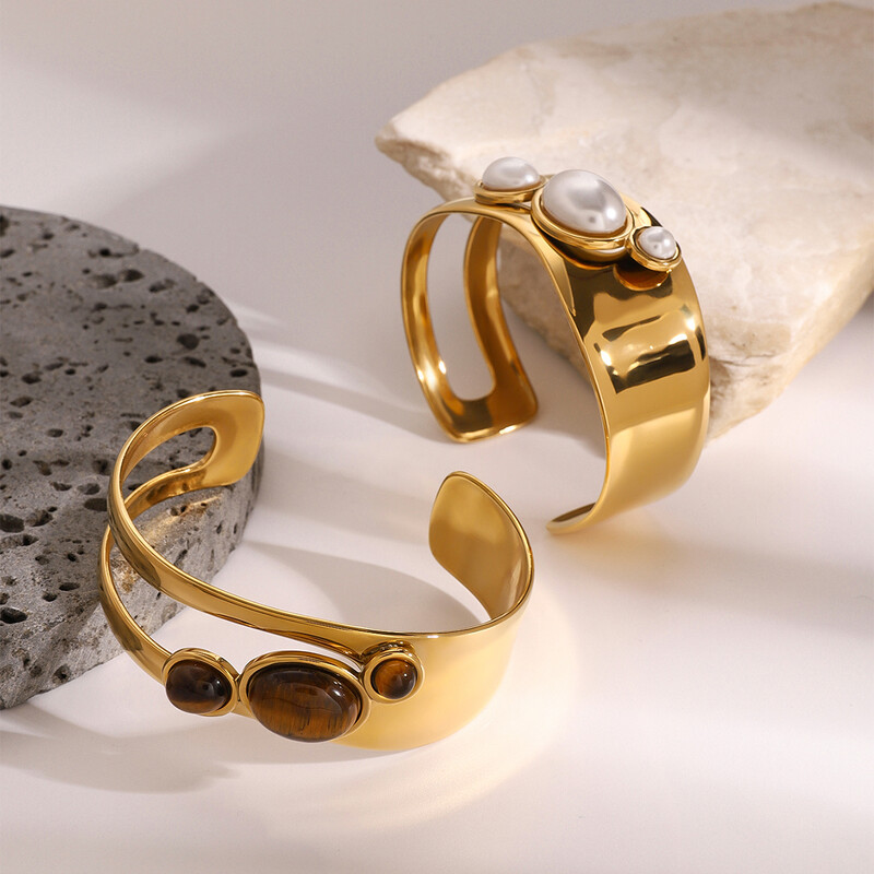 Uworld Brățară cu perle neregulate groase Brățară cu piatră de ochi de tigru Bijuterii pentru femei Cadou pentru ea