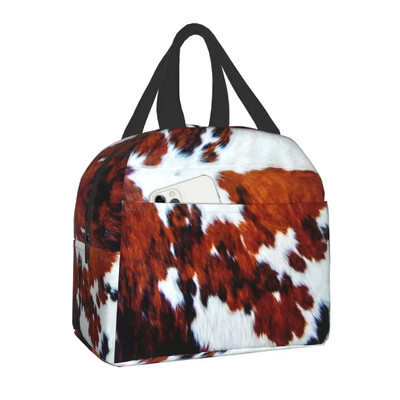 Torba za ručak s teksturom životinjske kravlje kože za školu, ured, piknik, nepropusna toplinska kutija za ručak, toplinski hladnjak Žene, Djeca