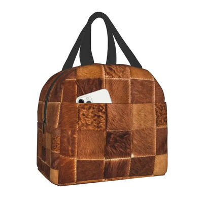 Torba za ručak s teksturom životinjske kravlje kože za školu, ured, piknik, nepropusna toplinska kutija za ručak, toplinski hladnjak Žene, Djeca