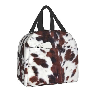 Torba za ručak s teksturom životinjske kravlje kože za školu, ured, piknik, nepropusna toplinska kutija za ručak, toplinski hladnjak Žene, Djeca