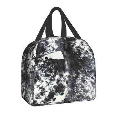 Torba za ručak s teksturom životinjske kravlje kože za školu, ured, piknik, nepropusna toplinska kutija za ručak, toplinski hladnjak Žene, Djeca