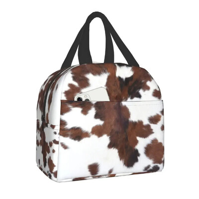 Torba za ručak s teksturom životinjske kravlje kože za školu, ured, piknik, nepropusna toplinska kutija za ručak, toplinski hladnjak Žene, Djeca