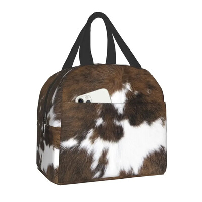 Torba za ručak s teksturom životinjske kravlje kože za školu, ured, piknik, nepropusna toplinska kutija za ručak, toplinski hladnjak Žene, Djeca
