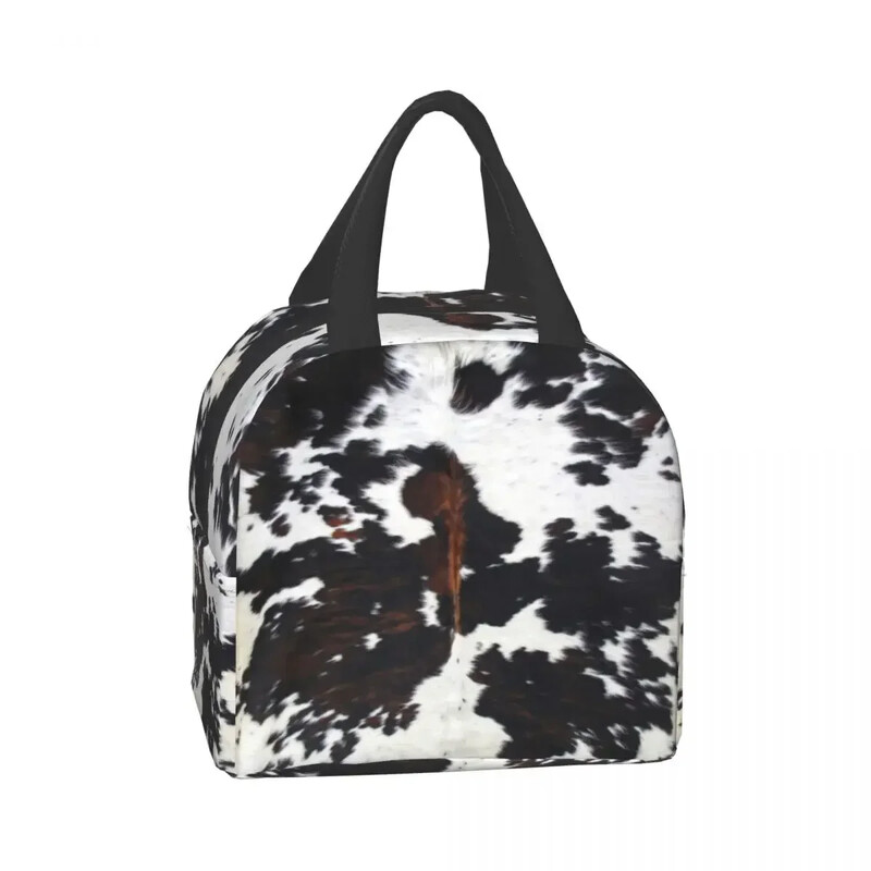 Torba za ručak s teksturom životinjske kravlje kože za školu, ured, piknik, nepropusna toplinska kutija za ručak, toplinski hladnjak Žene, Djeca