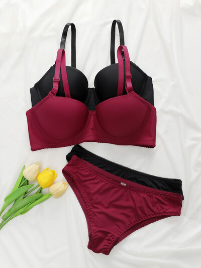 2 комплекта плътен комплект бельо с кости Дамски Push Up сутиен със стоманен пръстен Модно дамско бельо Ежедневни комплекти сутиени J2611