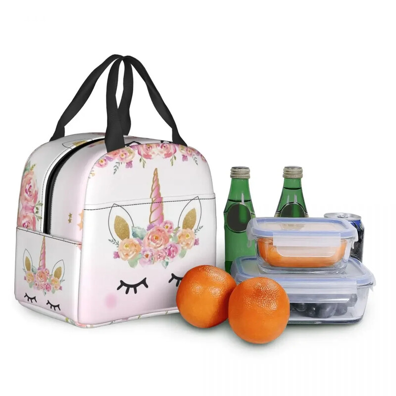 Prenosna kutija za ručak s uzorkom slatkog jednoroga, toplinski hladnjak, vodootporna torba za ručak, izolirana za hranu, školarci, studenti