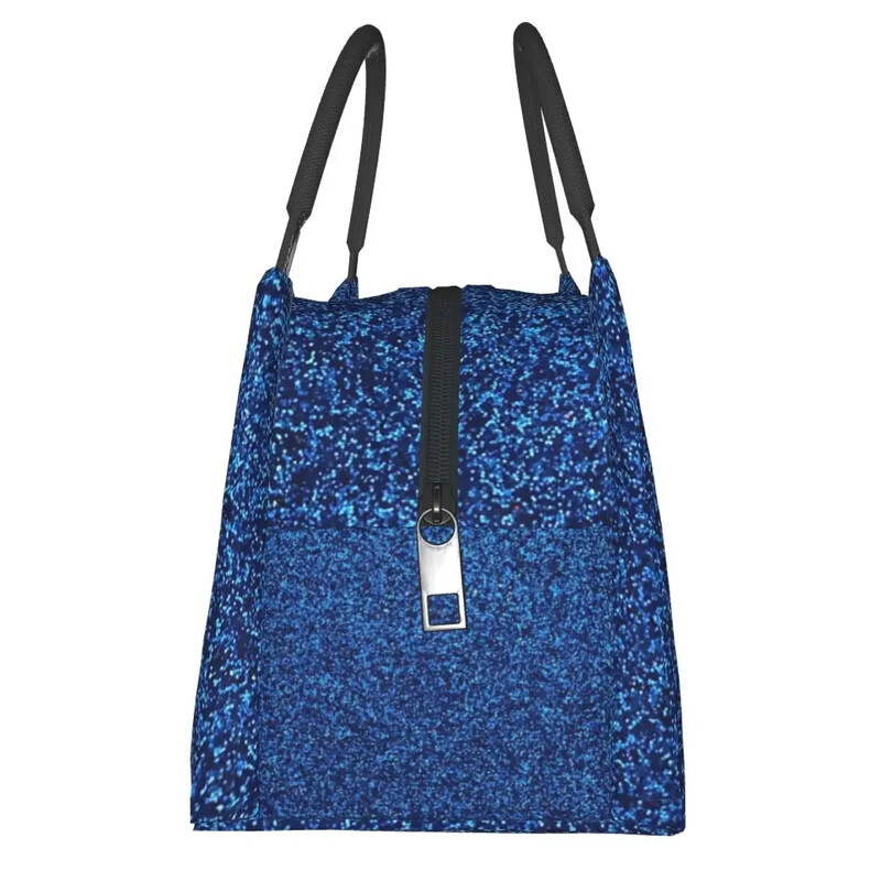 Малки сини блестящи чанти за обяд Изолирана кутия Bento Водоустойчива чанти за обяд Чанти за пикник Охладител Термочанта за жени Студентска работа