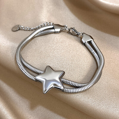 Brățări punk cu stele din oțel inoxidabil pentru femei, de modă, de culoare aurie, oase de șarpe, brățară cu lanț dublu, bijuterii pentru încheietura mâinii