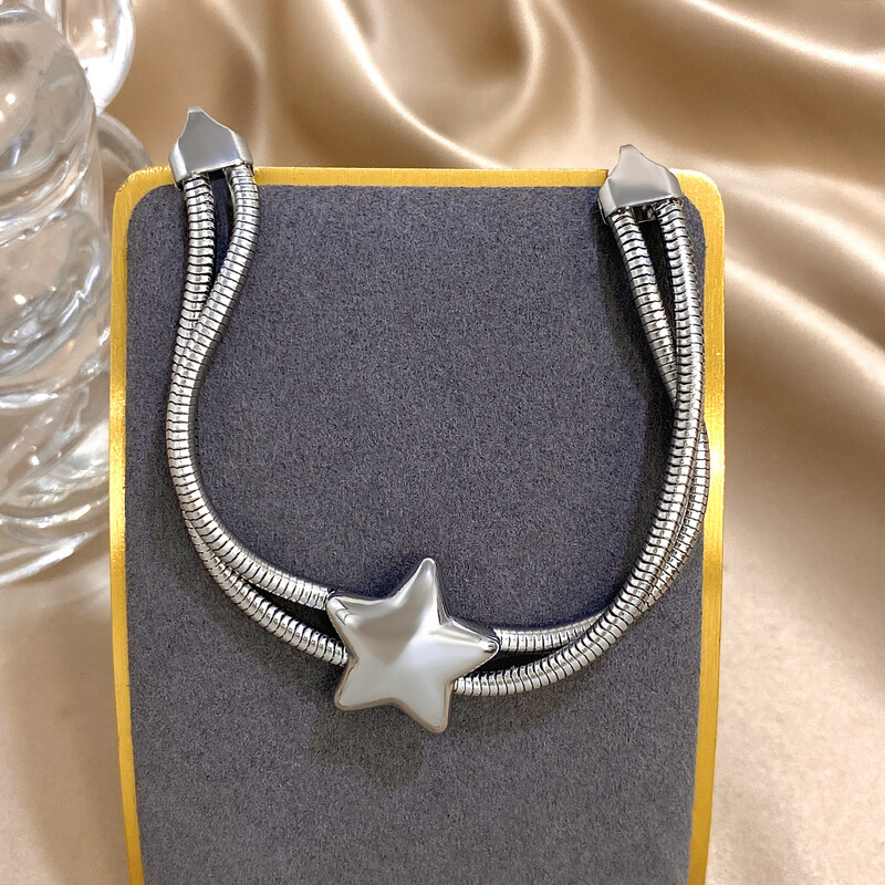 Brățări punk cu stele din oțel inoxidabil pentru femei, de modă, de culoare aurie, oase de șarpe, brățară cu lanț dublu, bijuterii pentru încheietura mâinii