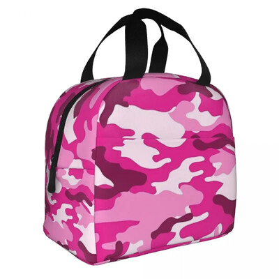Roosa kamuflaažiga sõjaväe isoleeritud lõunakotid Lekkekindlad piknikukotid Termiline lõunakarp Lõunakast naistetööle Lastekool