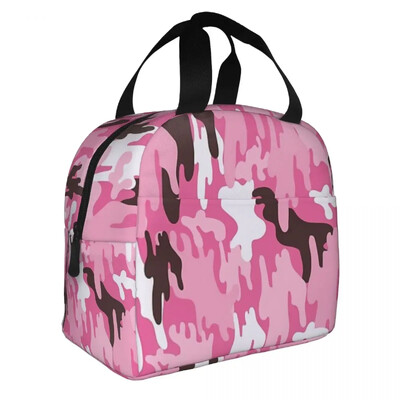 Roosa kamuflaažiga sõjaväe isoleeritud lõunakotid Lekkekindlad piknikukotid Termiline lõunakarp Lõunakast naistetööle Lastekool