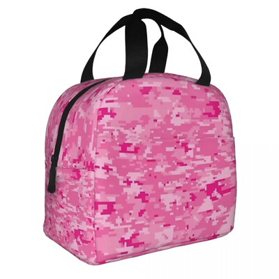 Roosa kamuflaažiga sõjaväe isoleeritud lõunakotid Lekkekindlad piknikukotid Termiline lõunakarp Lõunakast naistetööle Lastekool