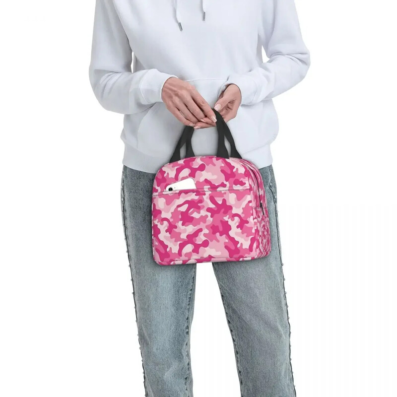 Roosa kamuflaažiga sõjaväe isoleeritud lõunakotid Lekkekindlad piknikukotid Termiline lõunakarp Lõunakast naistetööle Lastekool