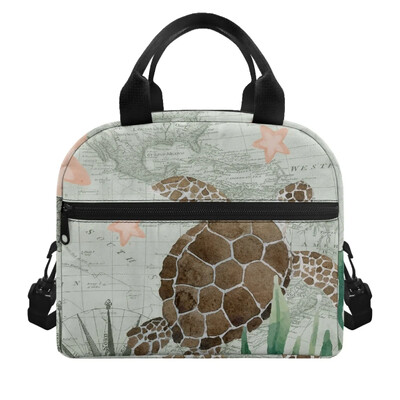 Genți de prânz cu broaște țestoasă de mare de epocă, cutie de prânz portabile pentru doamne, cutie de prânz pentru școală, cu umăr, geantă de prânz izolată Bolsa