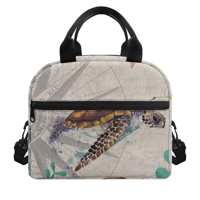 Genți de prânz cu broaște țestoasă de mare de epocă, cutie de prânz portabile pentru doamne, cutie de prânz pentru școală, cu umăr, geantă de prânz izolată Bolsa