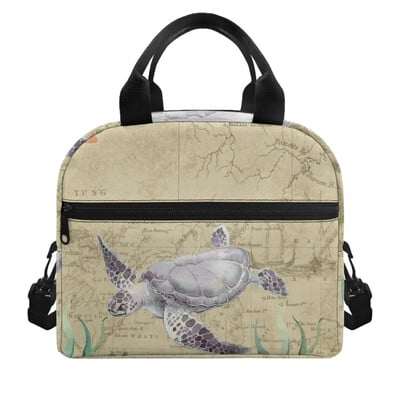 Genți de prânz cu broaște țestoasă de mare de epocă, cutie de prânz portabile pentru doamne, cutie de prânz pentru școală, cu umăr, geantă de prânz izolată Bolsa