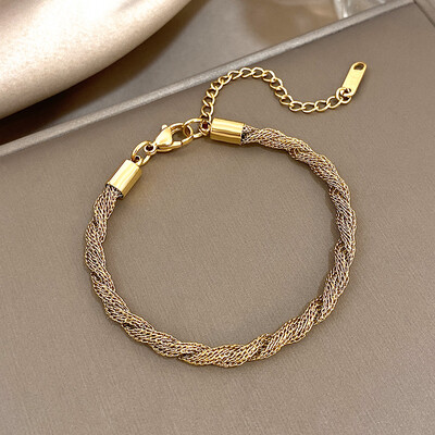 Punk Chunky Twist Snake Bone Lanț Brățări din oțel inoxidabil pentru bărbați și femei Brățară placată cu aur de modă, cadou rezistent la apă