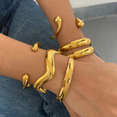 Uworld Vintage Wave Cuff Bracelet Smooth Curved Minimal Cuff Bent Гривна Подредена гривна Дамски бижута Подарък за нея