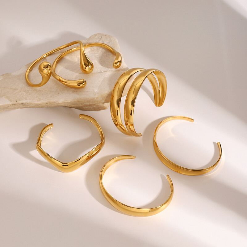 Uworld Vintage Wave Cuff Bracelet Smooth Curved Minimal Cuff Bent Гривна Подредена гривна Дамски бижута Подарък за нея