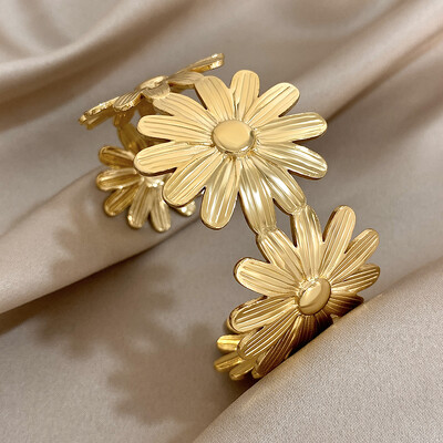 Trendi male narukvice s privjescima od nehrđajućeg čelika s cvjetovima tratinčica za žene, djevojke, slatki zlatni cvjetni lanac s otvorenim manšetama, narukvice, poklon