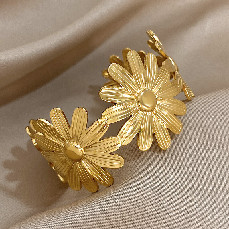 Trendi male narukvice s privjescima od nehrđajućeg čelika s cvjetovima tratinčica za žene, djevojke, slatki zlatni cvjetni lanac s otvorenim manšetama, narukvice, poklon