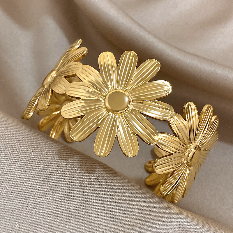 Trendi male narukvice s privjescima od nehrđajućeg čelika s cvjetovima tratinčica za žene, djevojke, slatki zlatni cvjetni lanac s otvorenim manšetama, narukvice, poklon