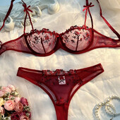 Lenjerie sexy Romantic Fancy Eroticу Set Femei 2 Piese Transparente Lenjerie Intima Femei Broderie Drăguț Frumos Seturi Sutien și Chiloți