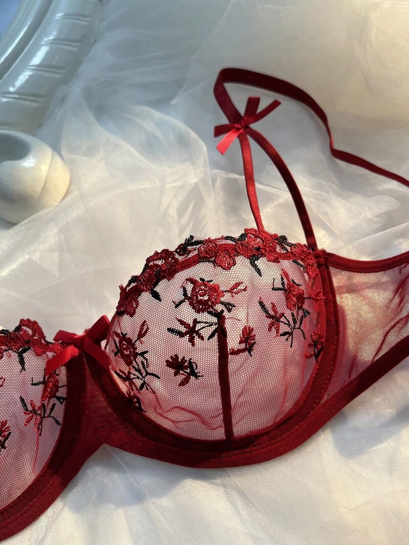 Lenjerie sexy Romantic Fancy Eroticу Set Femei 2 Piese Transparente Lenjerie Intima Femei Broderie Drăguț Frumos Seturi Sutien și Chiloți
