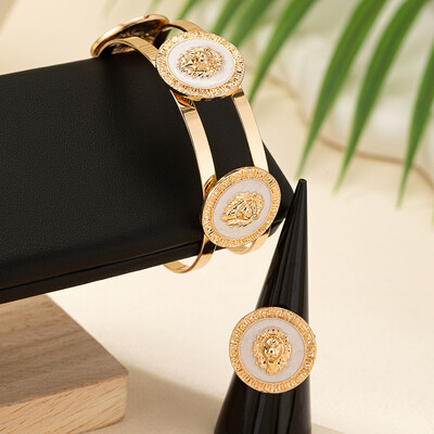 2KOM Set nakita Lavlja glava Narukvica od nehrđajućeg čelika Narukvica za žene Pozlaćeni glatki prsten Punk darovi