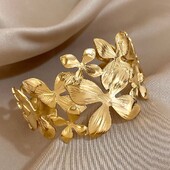 Debela zlatno srebrna narukvica od nehrđajućeg čelika za žene Trendy Chic cvjetni lišće Manžetne narukvice Vodootporni nakit