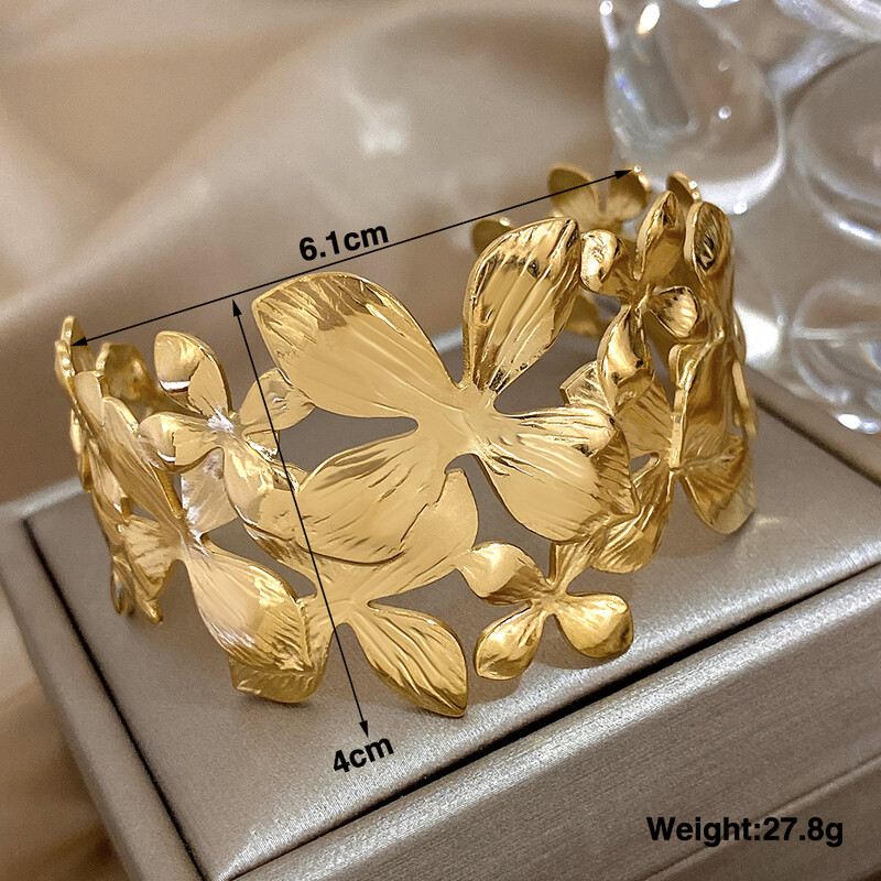 Debela zlatno srebrna narukvica od nehrđajućeg čelika za žene Trendy Chic cvjetni lišće Manžetne narukvice Vodootporni nakit