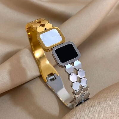 Brățări cu manșetă în formă de fagure, cu îmbinare în două tonuri, pentru femei, brățară unică din oțel inoxidabil, bijuterii rezistente la apă