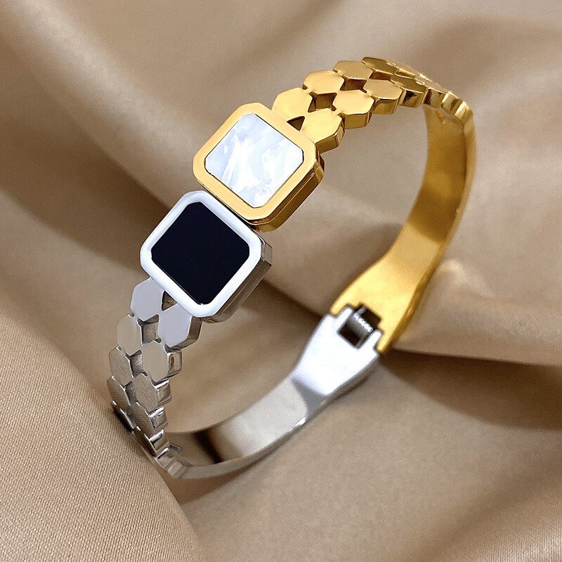 Brățări cu manșetă în formă de fagure, cu îmbinare în două tonuri, pentru femei, brățară unică din oțel inoxidabil, bijuterii rezistente la apă