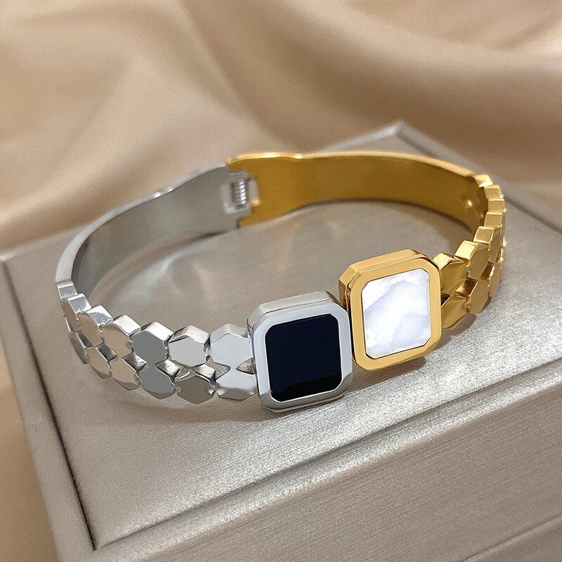 Brățări cu manșetă în formă de fagure, cu îmbinare în două tonuri, pentru femei, brățară unică din oțel inoxidabil, bijuterii rezistente la apă