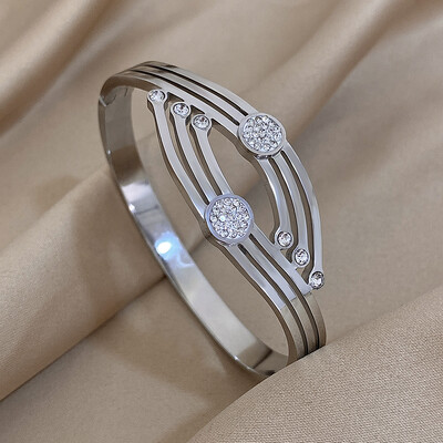 Brățări neregulate geometrice cu strasuri, din oțel inoxidabil, cu manșetă, bijuterii rezistente la apă de culoare auriu, argintiu.