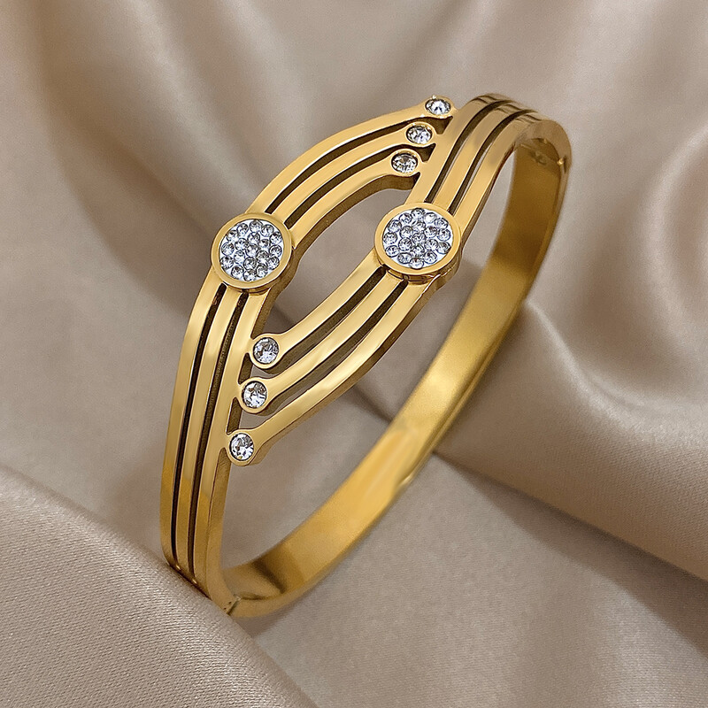 Brățări neregulate geometrice cu strasuri, din oțel inoxidabil, cu manșetă, bijuterii rezistente la apă de culoare auriu, argintiu.