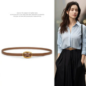 Trend Cureaua de dama cu catarama ovala aurie Moda Casual Versatil Cureaua subtire Cureaua moale din piele naturala Rochie Jeans Cureaua slaba