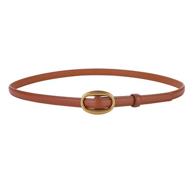 Trend Cureaua de dama cu catarama ovala aurie Moda Casual Versatil Cureaua subtire Cureaua moale din piele naturala Rochie Jeans Cureaua slaba