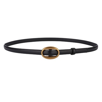 Trend Cureaua de dama cu catarama ovala aurie Moda Casual Versatil Cureaua subtire Cureaua moale din piele naturala Rochie Jeans Cureaua slaba