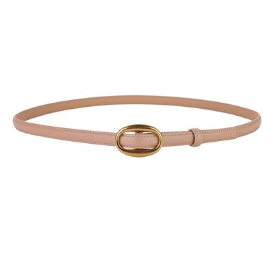 Trend Cureaua de dama cu catarama ovala aurie Moda Casual Versatil Cureaua subtire Cureaua moale din piele naturala Rochie Jeans Cureaua slaba