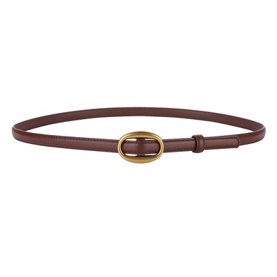 Trend Cureaua de dama cu catarama ovala aurie Moda Casual Versatil Cureaua subtire Cureaua moale din piele naturala Rochie Jeans Cureaua slaba