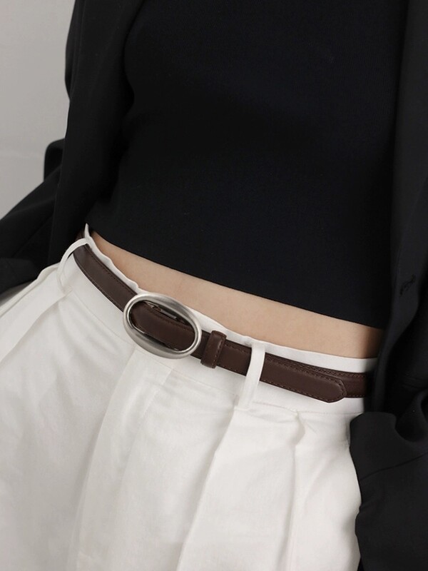 Trend Cureaua de dama cu catarama ovala aurie Moda Casual Versatil Cureaua subtire Cureaua moale din piele naturala Rochie Jeans Cureaua slaba