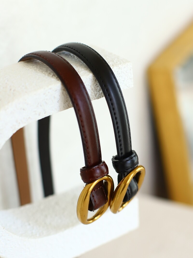 Trend Cureaua de dama cu catarama ovala aurie Moda Casual Versatil Cureaua subtire Cureaua moale din piele naturala Rochie Jeans Cureaua slaba