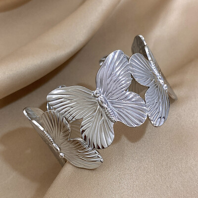 AENSOA trendi narukvica s privjeskom od nehrđajućeg čelika s leptirom za žene Bohemia zlatne teksture s otvorenom manžetom Boho ljetni nakit