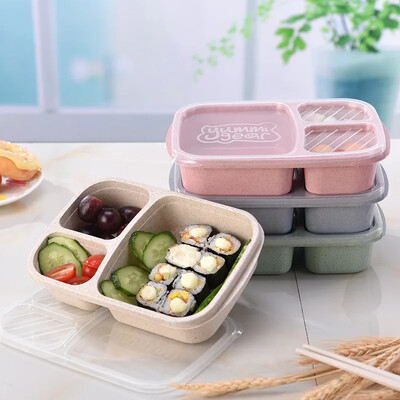 Búzaszalma ebéddoboz Hordozható Bento doboz rekesszel piknik Bento Box Gyümölcstartó Mikrohullámú sütő étkészlet diákoknak