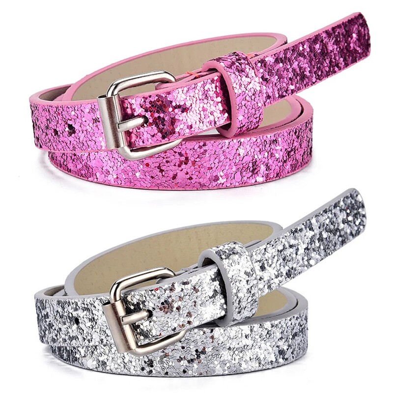 1 buc. Cureaua noua pentru copii, moda cu sclipici, centura subtire, ocazional, pentru tineret, pentru scoala primara, pentru baieti si fete, pentru blugi, curea scurta