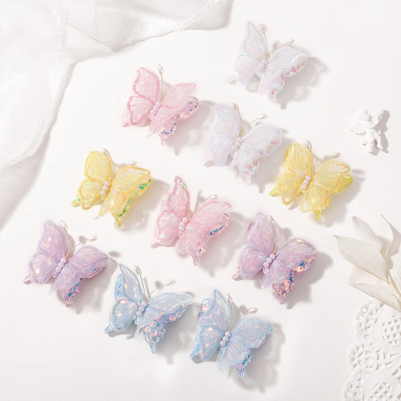 10 bucăți dulci brodate sclipici fluture barete de păr pentru femei, fete, prințesă, curcubeu, agrafe de păr, accesorii pentru păr