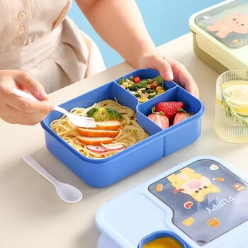 Кутия за обяд Bento за деца, момичета, анимационни студенти Kawaii Cute Heated 3 Grid Sandwich Кутия за храна за храна Специална столова Съхранение на храна