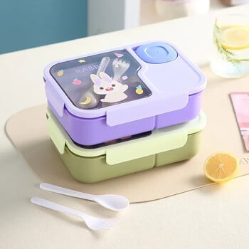 Кутия за обяд Bento за деца, момичета, анимационни студенти Kawaii Cute Heated 3 Grid Sandwich Кутия за храна за храна Специална столова Съхранение на храна