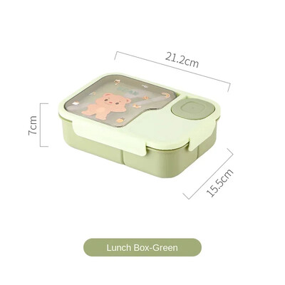 Кутия за обяд Bento за деца, момичета, анимационни студенти Kawaii Cute Heated 3 Grid Sandwich Кутия за храна за храна Специална столова Съхранение на храна